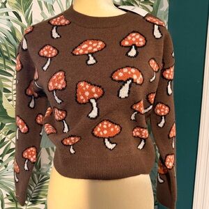 Forever 21 Mushroom Brown Knit Sweater with Orange Accent